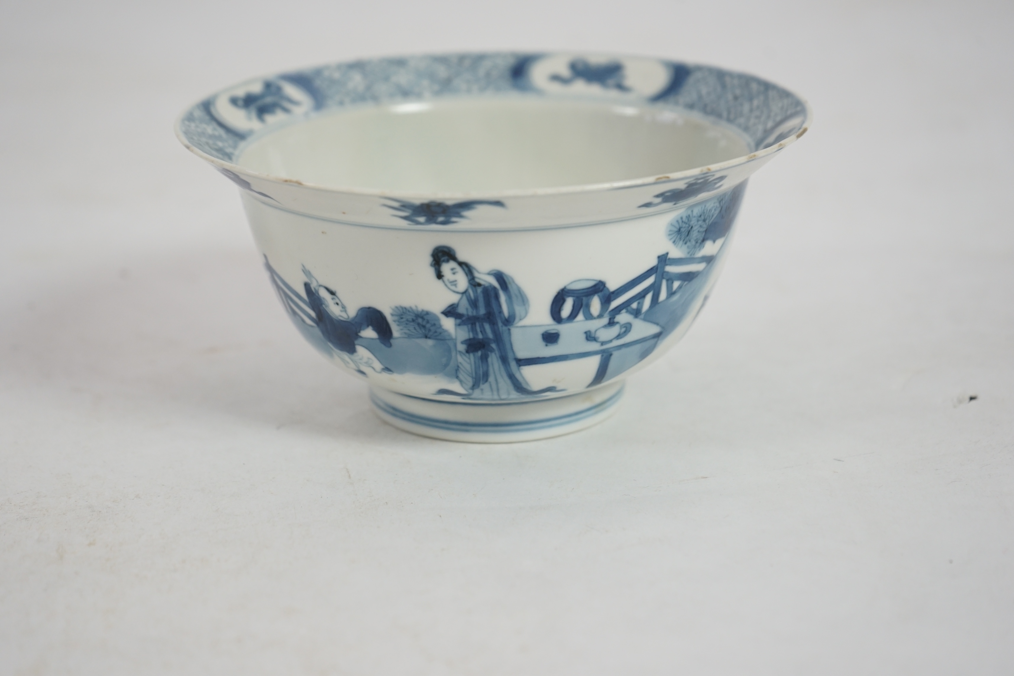 A Chinese blue and white bowl, Kangxi style, but 19th century